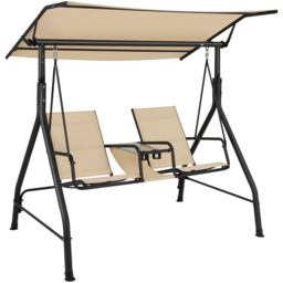 Costway 2 Seater Beige Adjustable Canopy Patio Swing - Size: 180 x 52.4 x 16cm - Cream - Wilko - thumbnail 3