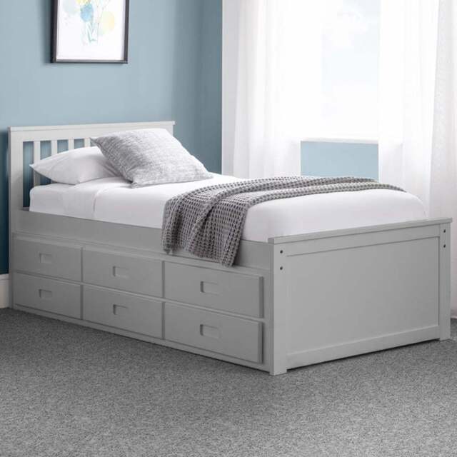 Julian Bowen Dove Grey Maisie Bed with Underbed and Drawers - Size: Single - Wilko - image 1