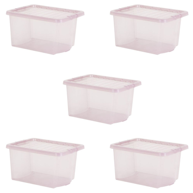 Wham 28L Pink Crystal Storage Box with Lid 5 Pack - Wilko - image 1