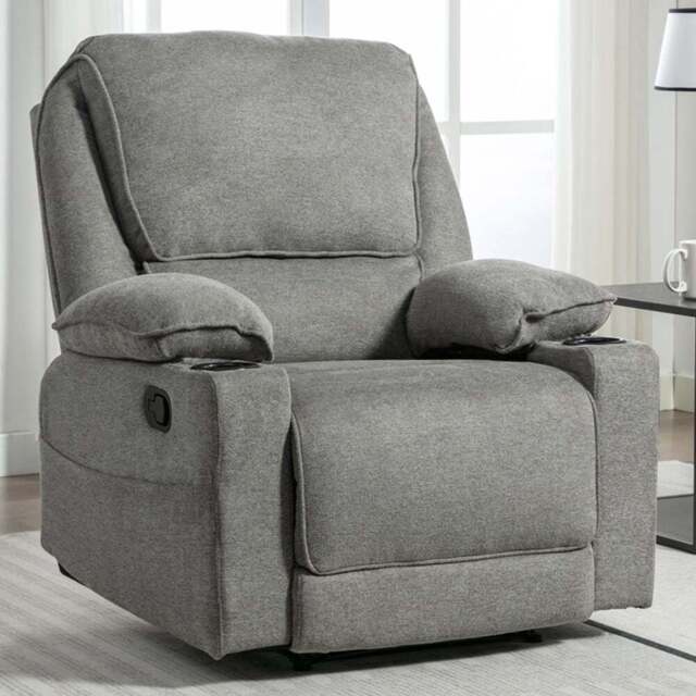 Furniture Online Sydney Grey Manual Recliner Chair with Cupholder - Size: 104 x 90 x 92.5cm - Wilko - image 1
