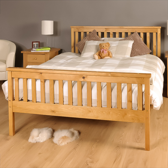 Brooklyn Double Caramel Wooden Bed Frame - Cream - Wilko - image 1