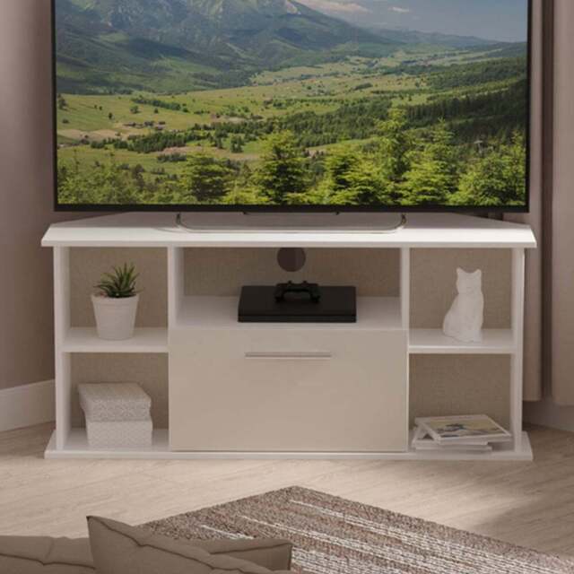 Crowndale Contrast Single Drawer 5 Shelf Grey Matt and White Corner TV Unit Ready Assembled - Size: 51 x 110 x 52cm - Grey Matt & White - Wilko - image 1