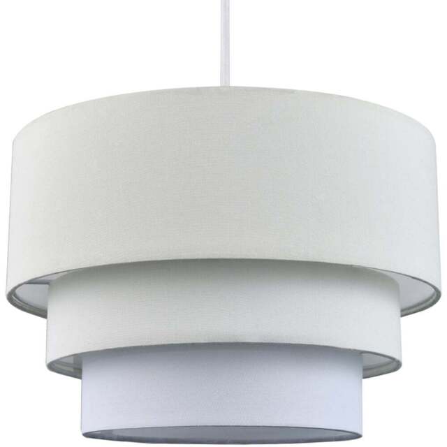 Happy Homewares 3 Tier Round Cream and White Cotton Fabric Pendant Shade - Size: 20 x 30 x 30cm - Wilko - image 1