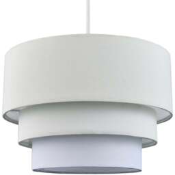 Happy Homewares 3 Tier Round Cream and White Cotton Fabric Pendant Shade - Size: 20 x 30 x 30cm - Wilko