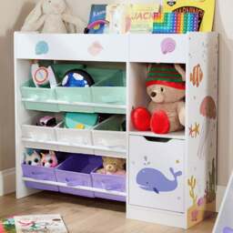 Home Source Anya Single Door 9 Fabric Drawer 3 Shelf Multicolour Sealife Animal Kids Bookcase - White - Wilko - thumbnail 1