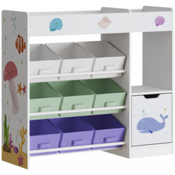 Home Source Anya Single Door 9 Fabric Drawer 3 Shelf Multicolour Sealife Animal Kids Bookcase - White - Wilko - thumbnail 3