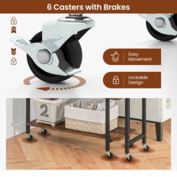 Costway 2 Shelf 360° Rotating Rustic Brown Mobile End Table - Size: 99 x 37 x 18cm - Wilko - thumbnail 7