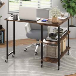 Costway 2 Shelf 360° Rotating Rustic Brown Mobile End Table - Size: 99 x 37 x 18cm - Wilko