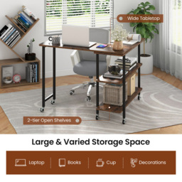 Costway 2 Shelf 360° Rotating Rustic Brown Mobile End Table - Size: 99 x 37 x 18cm - Wilko - thumbnail 5