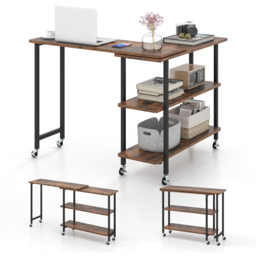 Costway 2 Shelf 360° Rotating Rustic Brown Mobile End Table - Size: 99 x 37 x 18cm - Wilko - thumbnail 4