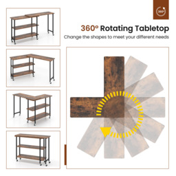 Costway 2 Shelf 360° Rotating Rustic Brown Mobile End Table - Size: 99 x 37 x 18cm - Wilko - thumbnail 6