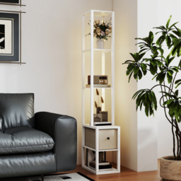 HOMCOM Single Drawer 4 Shelf White LED Floor Lamp - Size: 32 x 21 x 51.5cm - Wilko - thumbnail 5