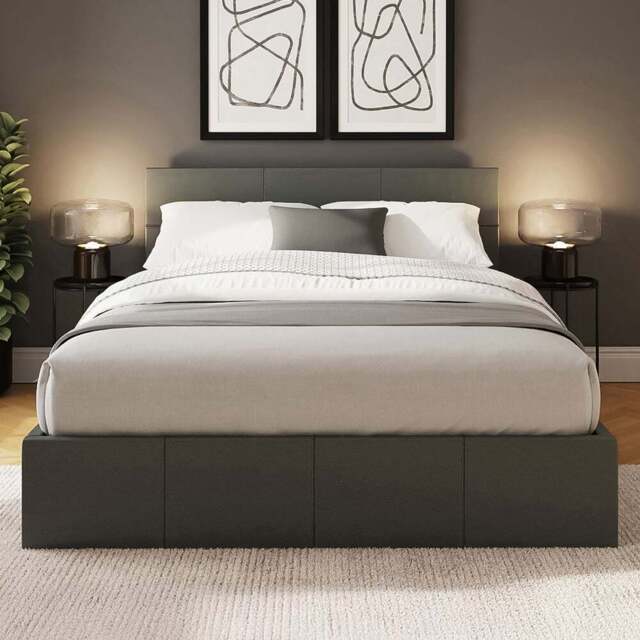 GFW King Size Grey Faux Leather End Lift Ottoman Bed with Memory Pocket Spring Mattress - Wilko - image 1