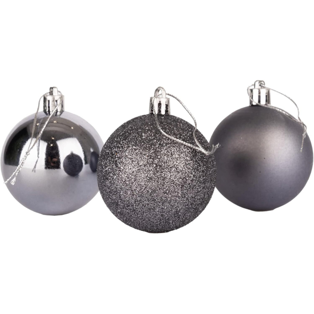 Shatchi Dark Grey 10cm Shatterproof Christmas Baubles 3 Pack - Wilko - image 1