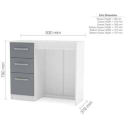 Lynx 3 Drawer White Dressing Table - Size: 40.5 x 93 x 79cm - Birlea - Wilko - thumbnail 5