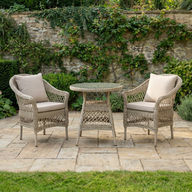 Malay Granada 2 Seater Natural Bistro Set - Grey - Wilko - image 1