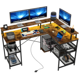 HOMCOM L-Shap LED Gaming Desk with Power Outlets - Size: 90.0 cm x 102.0 cm x 150.0 cmcm - Brown - Wilko - thumbnail 3