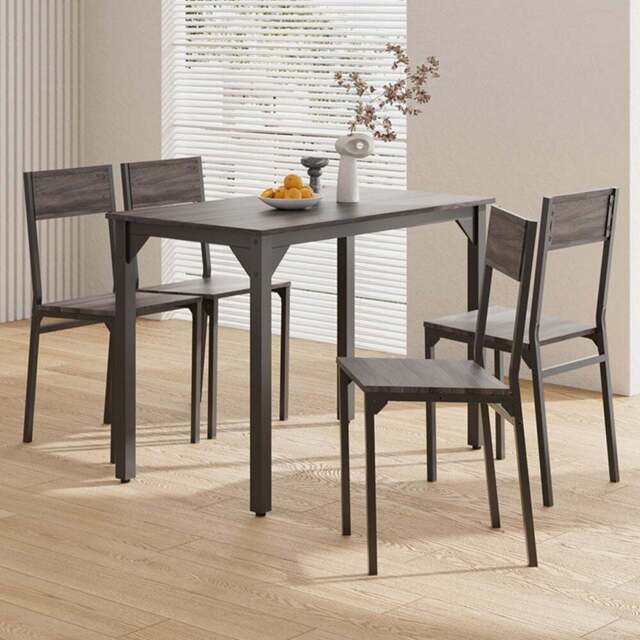 Living and Home 4 Seater Dining Set Black and Grey - Black + Grey - Wilko - image 1
