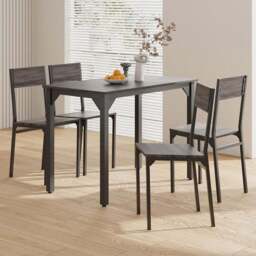 Living and Home 4 Seater Dining Set Black and Grey - Black + Grey - Wilko