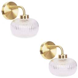 ValueLights Amaia Gold Clear Ribbed Glass LED Wall Light 2 Pack - Wilko