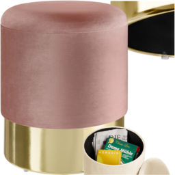 tectake Sarina Rose Velvet Look Padded Round Stool with Storage - Size: 44.5 x 36 x 36cm - Pink - Wilko - thumbnail 3