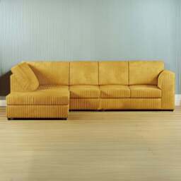 Luxor 4 Seater Mustard Jumbo Cord Left Hand Facing Full Back L Shaped Corner Sofa Set - Yellow - Wilko - thumbnail 1