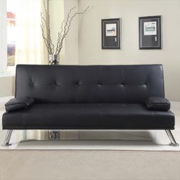 Brooklyn Double Sleeper Black Faux Leather Italian Sofa Bed - Size: 2 Seater - Wilko - thumbnail 1