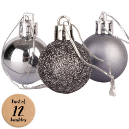 Shatchi 3cm Dark Grey Shatterproof Christmas Baubles 12 Pack - Wilko - thumbnail 1