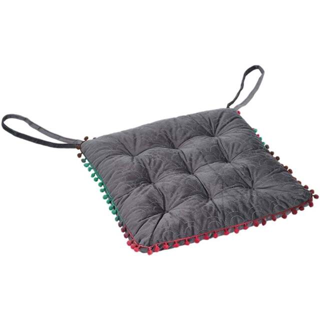 Living and Home Grey Soft Chair Cushion with Pom Pom Trim 40 x 40cm - Size: 5 x 40 x 40cm - Wilko - image 1