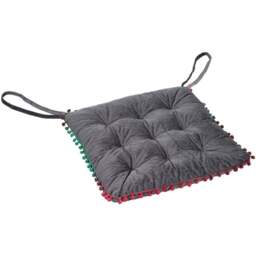 Living and Home Grey Soft Chair Cushion with Pom Pom Trim 40 x 40cm - Size: 5 x 40 x 40cm - Wilko