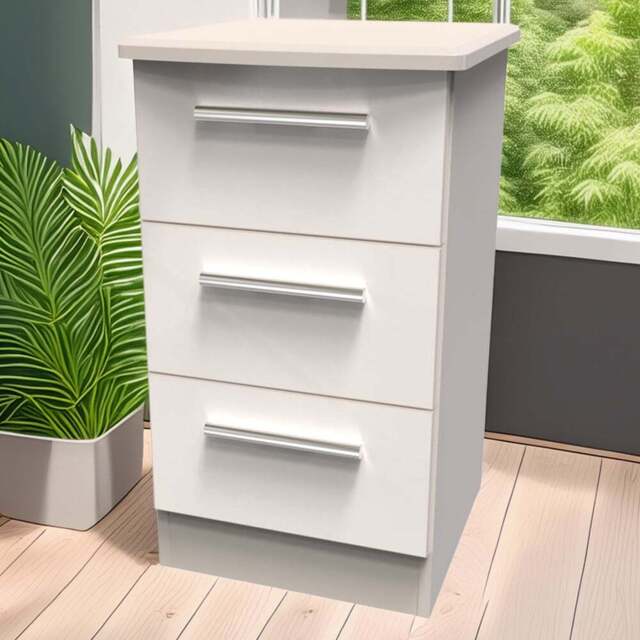 Crowndale Knightsbridge 3 Drawer Kashmir Gloss Bedside Cabinet Ready Assembled - Kashmir Gloss & Kashmir - Wilko - image 1