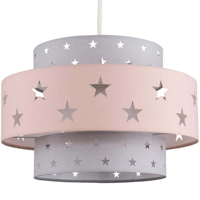 ValueLights Weaver 2-Tier Dusky Pink and Dark Grey Star Cut-Out Ceiling Lamp Shade - Size: 30 x 17.5 x 30cm - Wilko - image 1
