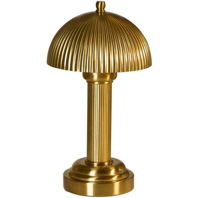 Lighting Collection Gold Ribbed Dome Shade Fluted Rechargeable LED Table Lamp - Size: 32 x 19 x 19cm - Antique Antique Brass - Wilko
