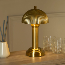 Lighting Collection Gold Ribbed Dome Shade Fluted Rechargeable LED Table Lamp - Size: 32 x 19 x 19cm - Antique Antique Brass - Wilko - thumbnail 3