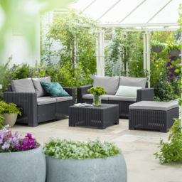 Keter California 4 Seater Double Sofa Graphite Lounge Set - Grey - Wilko