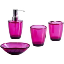 Innoteck Essentials 4 Piece Wine Red Bathroom Accessory Set - Size: 9 x 16 x 9cm - Wilko - thumbnail 1