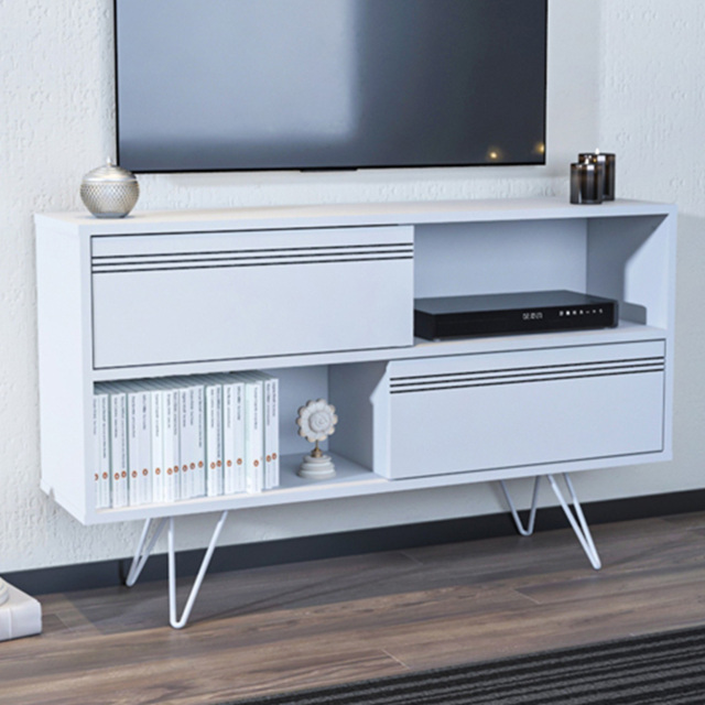 Decorotika Kerby 2 Door 2 Shelf White Modern TV Unit - Size: 71 x 120 x 30cm - Wilko - image 1