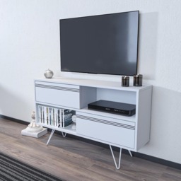 Decorotika Kerby 2 Door 2 Shelf White Modern TV Unit - Size: 71 x 120 x 30cm - Wilko - thumbnail 5