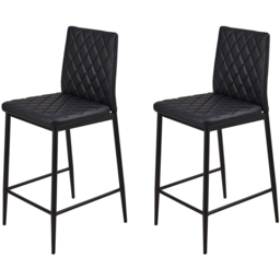 Living and Home Black Diamond-Quilted PU Leather Upholstered Bar Stool Set of 2 - Wilko - thumbnail 3