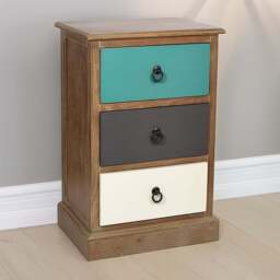 Pacific Lifestyle Loft 3 Drawer Multicolour Pine Wood Bedside Table - Blue - Wilko - thumbnail 1