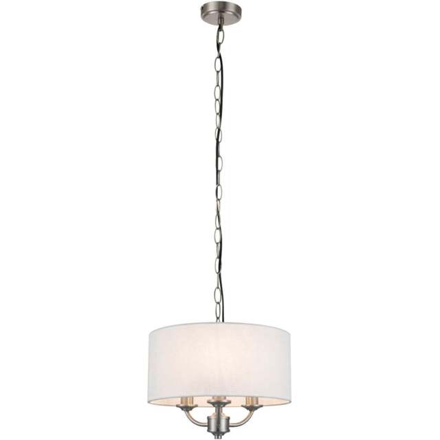 Cosylyte Winston 3 Light Faux Linen Outer Shade Pendant Light - Size: 19 x 35 x 35cm - Silver - Wilko - image 1