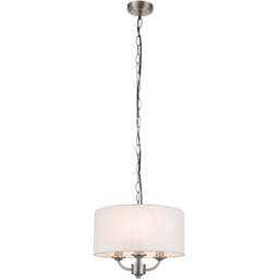 Cosylyte Winston 3 Light Faux Linen Outer Shade Pendant Light - Size: 19 x 35 x 35cm - Silver - Wilko
