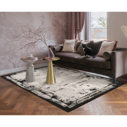 Mayfair Living Room Area Rug Metallic Sheen Contemporary Modern Frame Design - Black 200cm x 290cm - Size: 290 x 200 x 0.7cm - Desire Rugs - Wilko - thumbnail 3