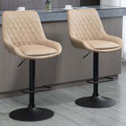 Portland Light Khaki Height Adjustable Bar Stool Set of 2 - Brown - Wilko