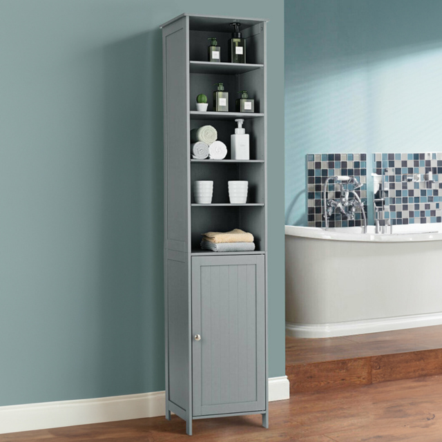 Costway Single Door 5 Shelf Grey Storage Cabinet - Size: 113 x 44 x 15cm - Wilko - image 1
