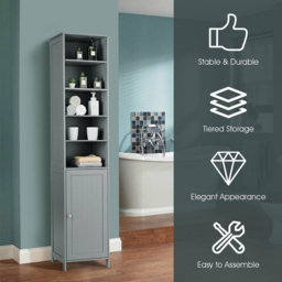 Costway Single Door 5 Shelf Grey Storage Cabinet - Size: 113 x 44 x 15cm - Wilko - thumbnail 6