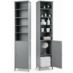 Costway Single Door 5 Shelf Grey Storage Cabinet - Size: 113 x 44 x 15cm - Wilko - thumbnail 4