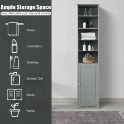 Costway Single Door 5 Shelf Grey Storage Cabinet - Size: 113 x 44 x 15cm - Wilko - thumbnail 7