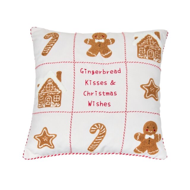 Gingerbread Kisses and Wishes Cushion White - Wilko