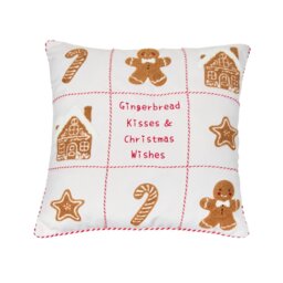Gingerbread Kisses and Wishes Cushion White - Wilko